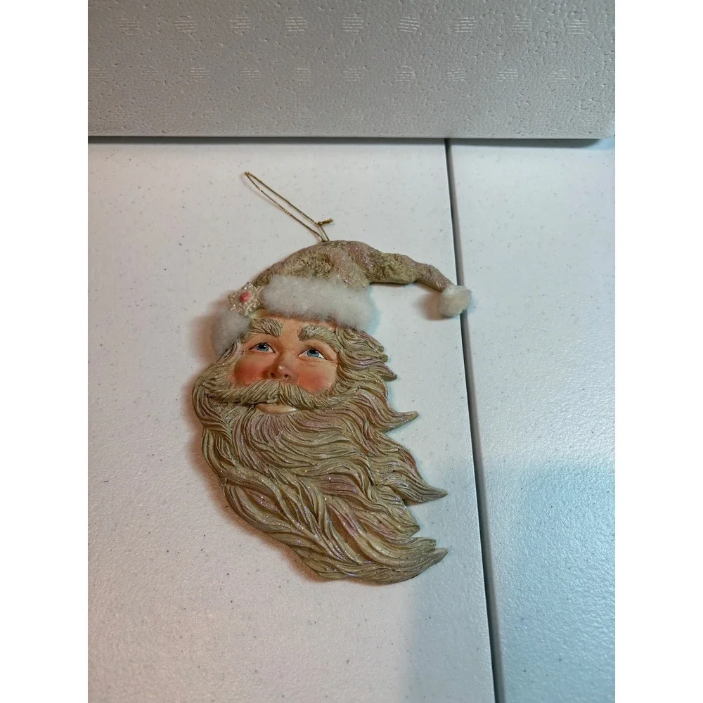 Vintage Santa Claus Head Ornament Glittery Hat‎ Christmas Tree Decor